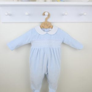 Pex Blue White Smock Babygrow