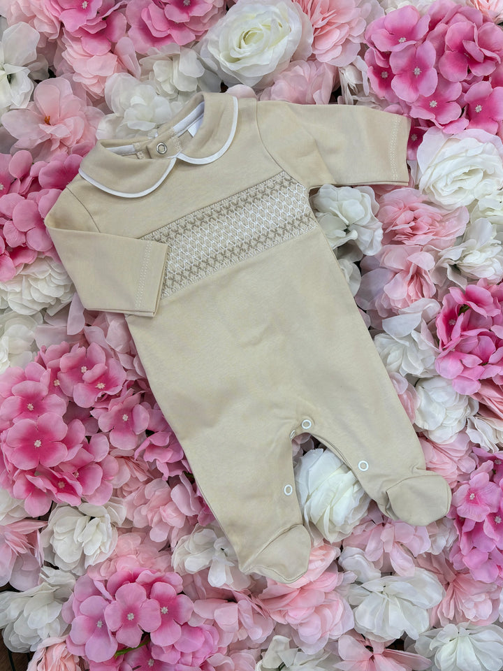 Beige Smock Babygrow