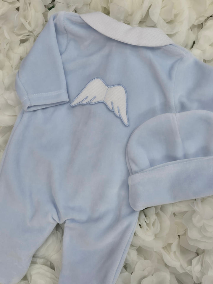 Blue Angel Velour Babygrow & Hat