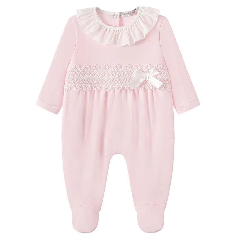 Pink Lace & Bow Cotton Babygrow