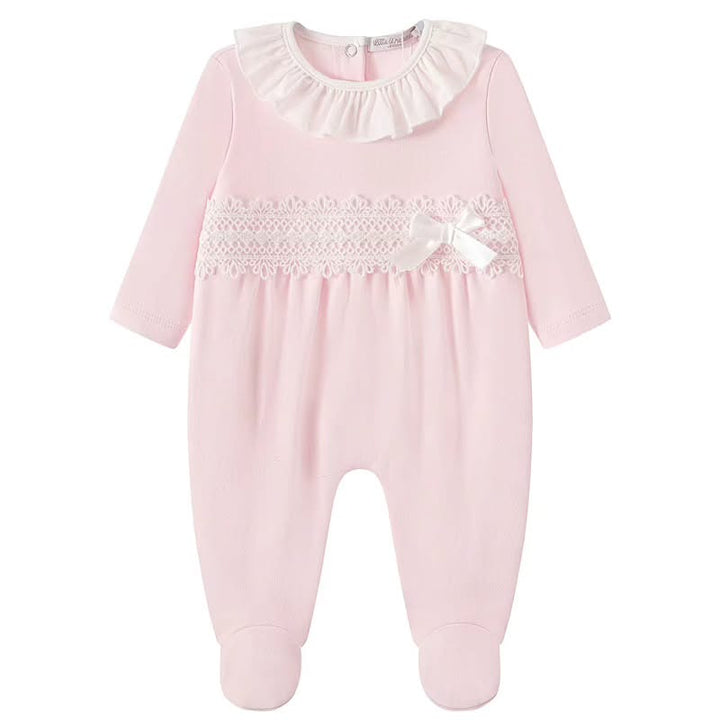 Pink Lace & Bow Cotton Babygrow