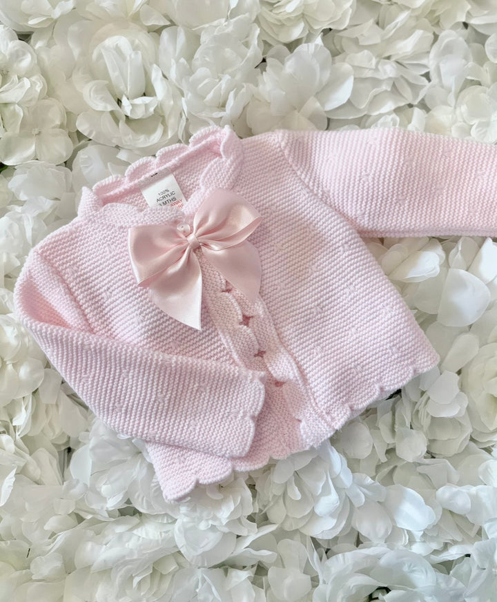 Pink Knit Bow Cardigan