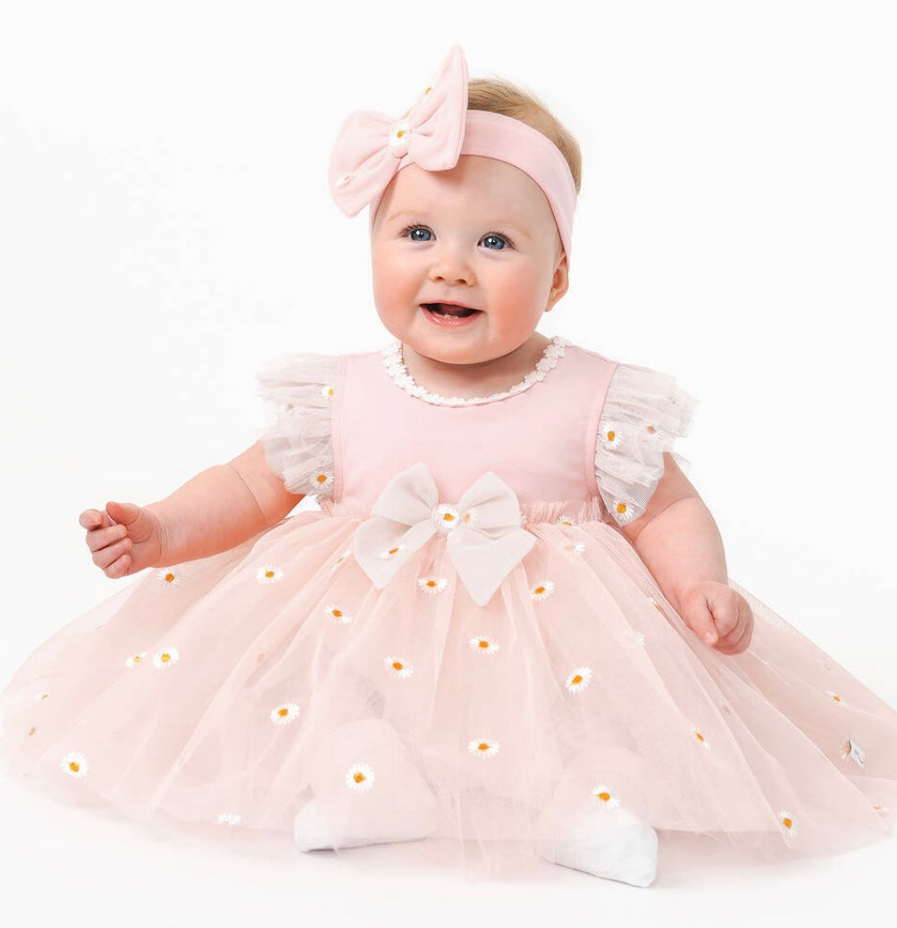 Caramelo Pink Daisy Tulle Dress Set