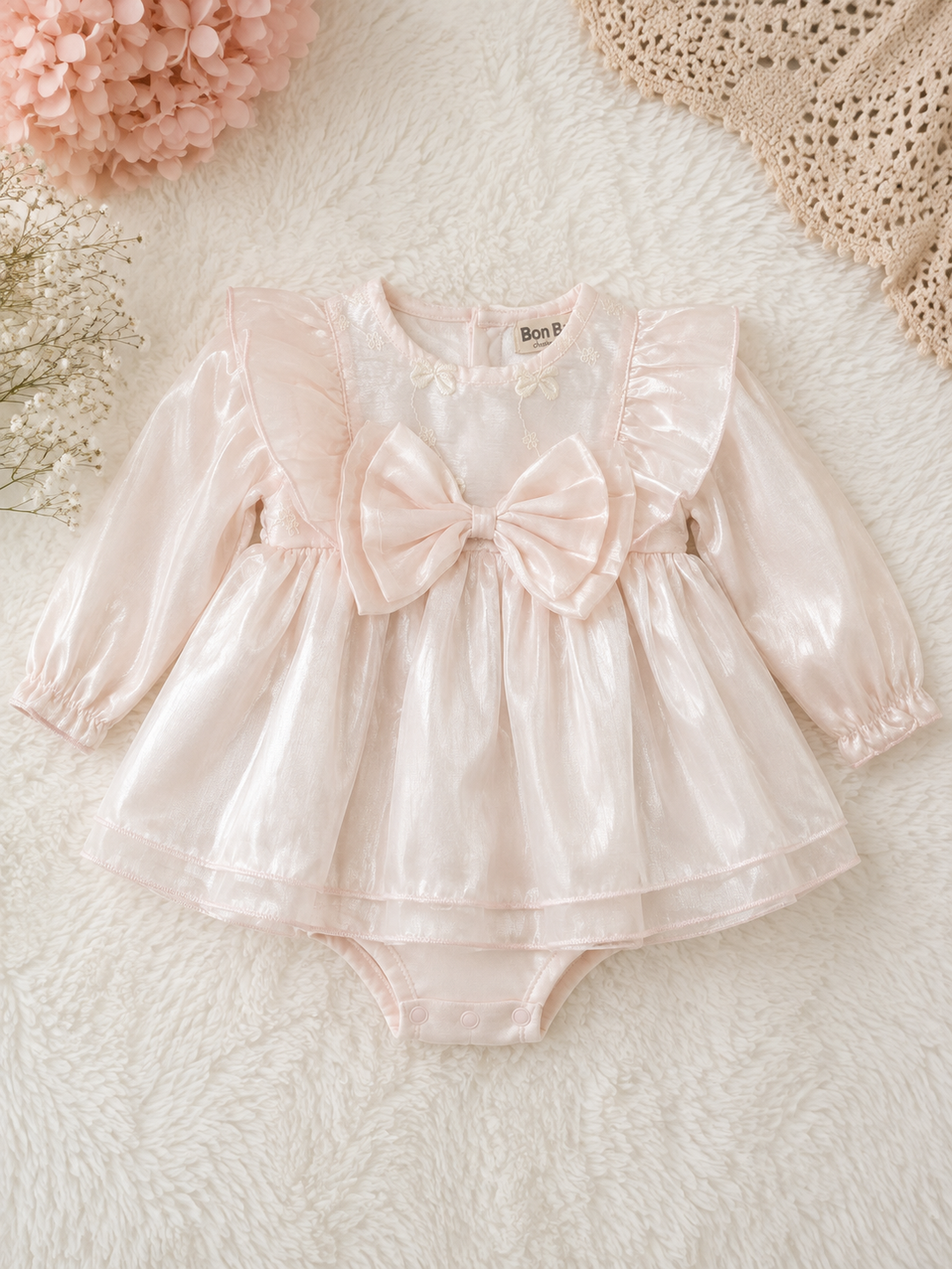 Pink Satin Bow Dress Romper