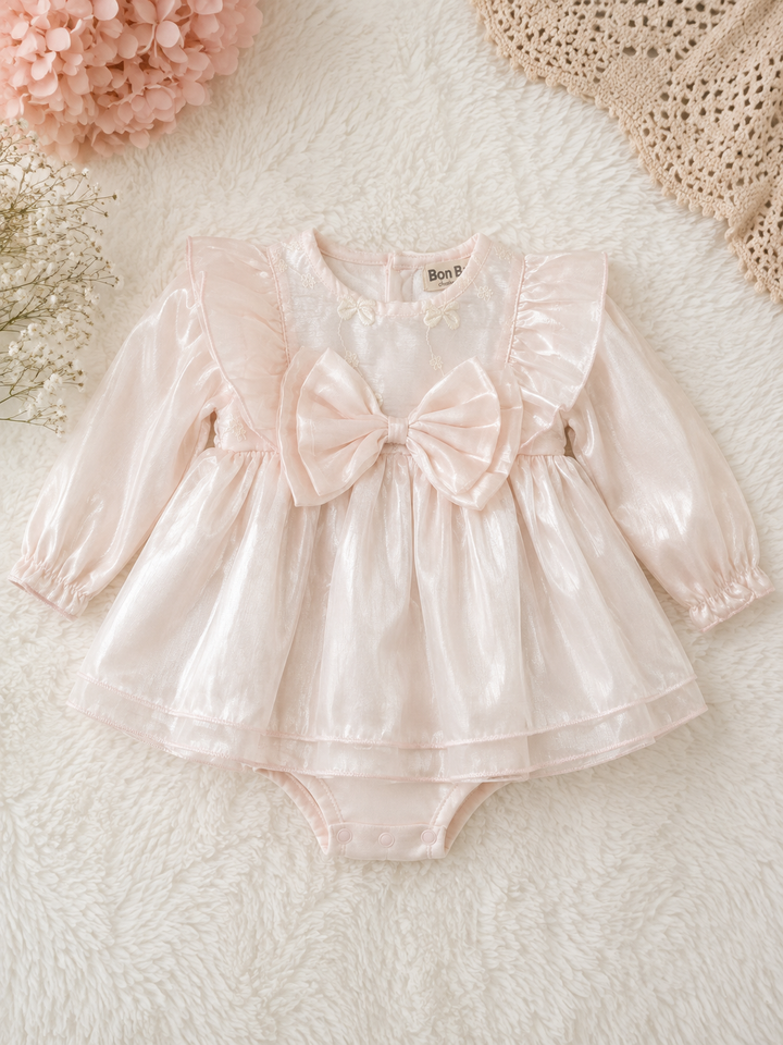 Pink Satin Bow Dress Romper