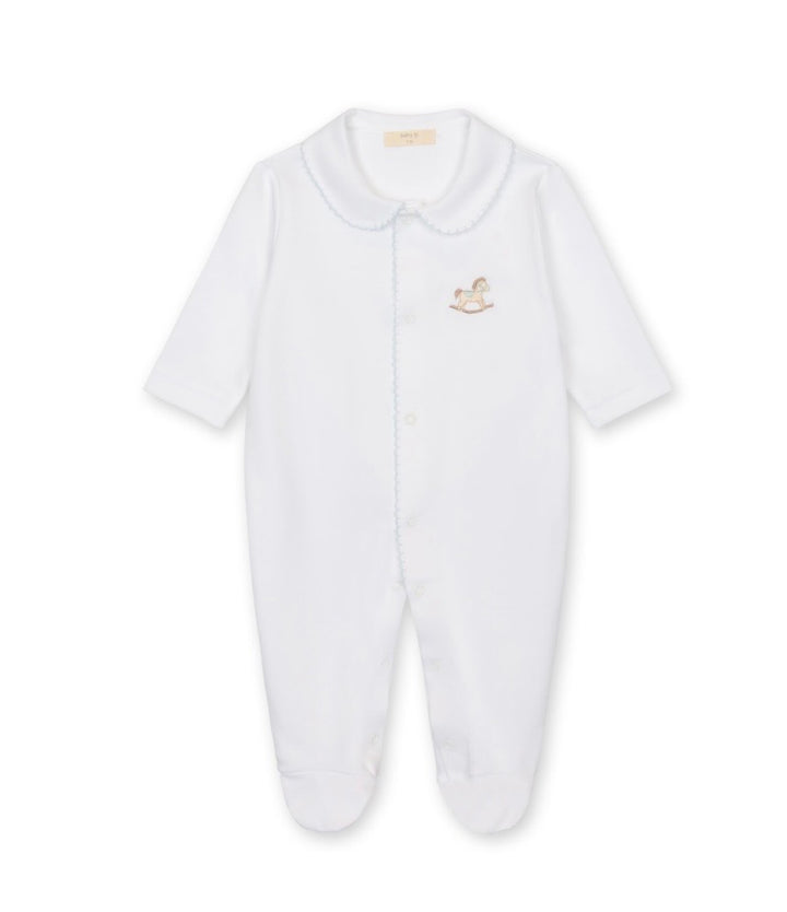 Baby Gi White Blue Rocking Horse Cotton Babygrow