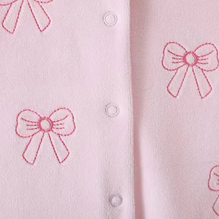 Pink Bow Embroidered Babygrow & Bib Set
