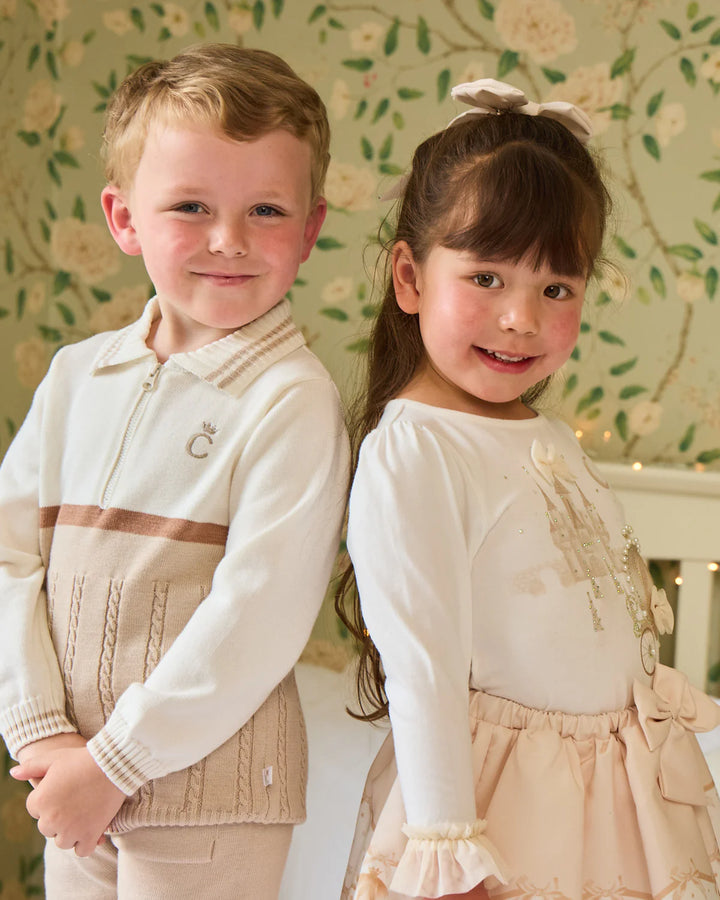 Caramelo Mink & Ivory Cable Knit Polo Set