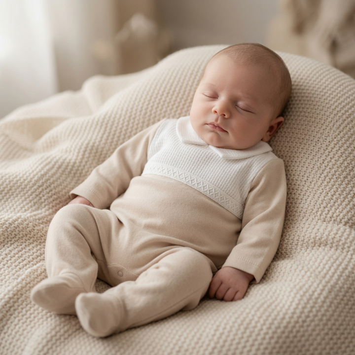 Beige Cotton Babygrow