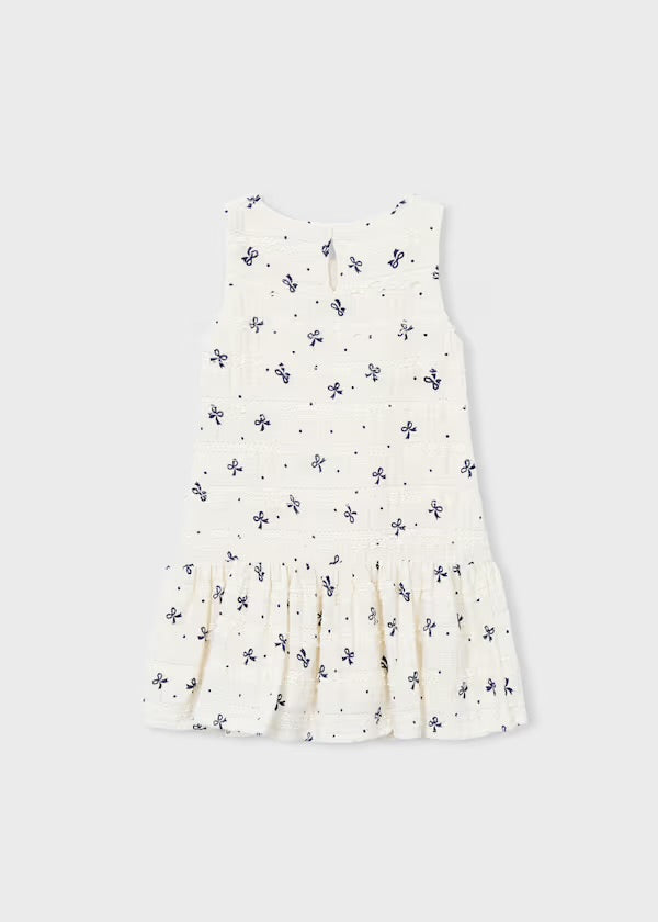 Mayoral Cream Navy Bow Dress