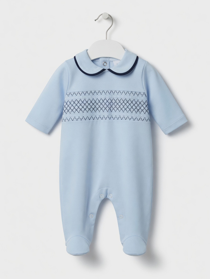 Smocked Blue & Navy Babygrow