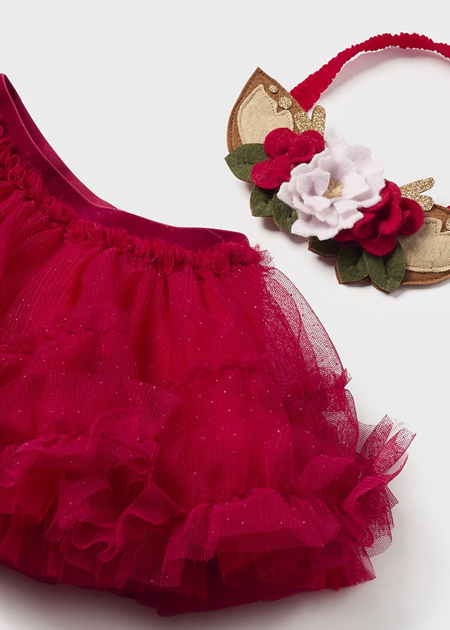 Mayoral Red Tulle Skirt, Headband & Bodysuit