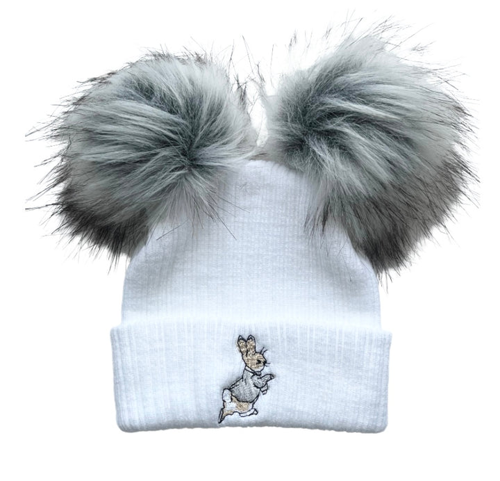 White & Grey Peter Rabbit Double Pom Hat