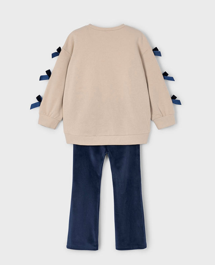 Mayoral Beige Navy Bow Leggings Set
