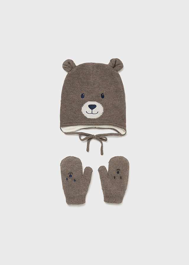 Mayoral Brown Teddy Hat & Mittens Set