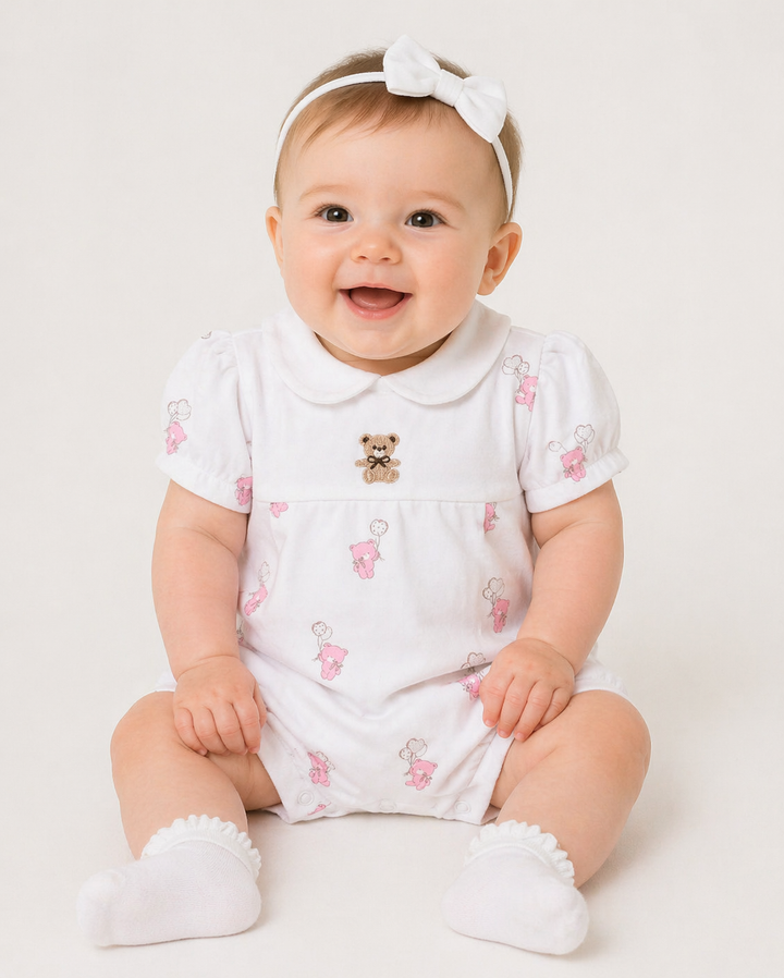 Mayoral White Pink Teddy Romper