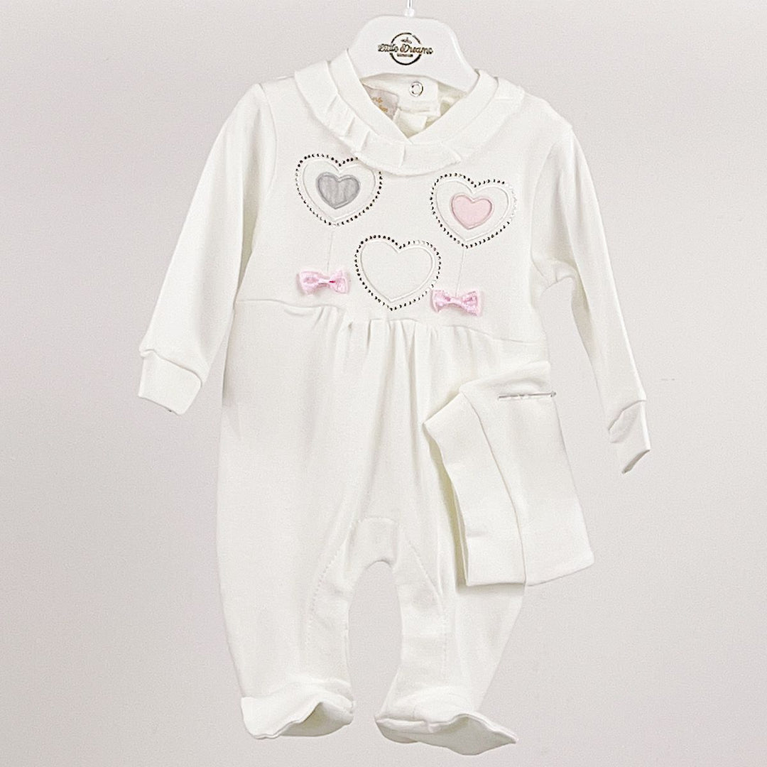 Ivory Pink Heart Babygrow