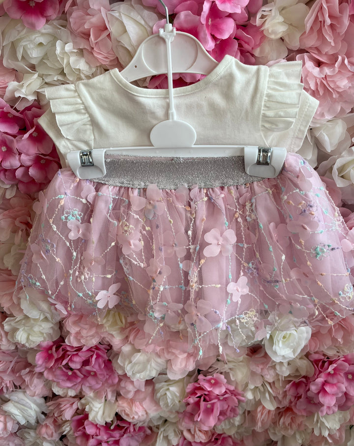 Pink Bouqet Flower Vase Top & Skirt Set