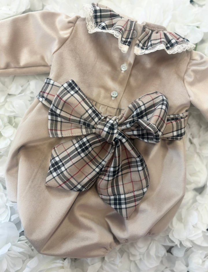 Fofettes Be Chic Beige Tartan Romper