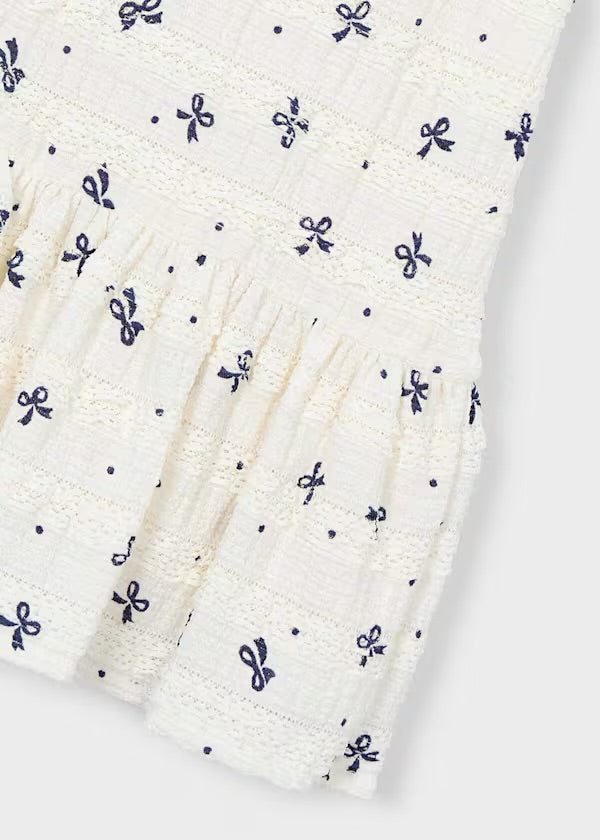 Mayoral Cream Navy Bow Dress