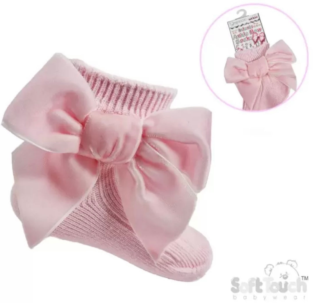 Pink Velvet Bow Ankle Socks