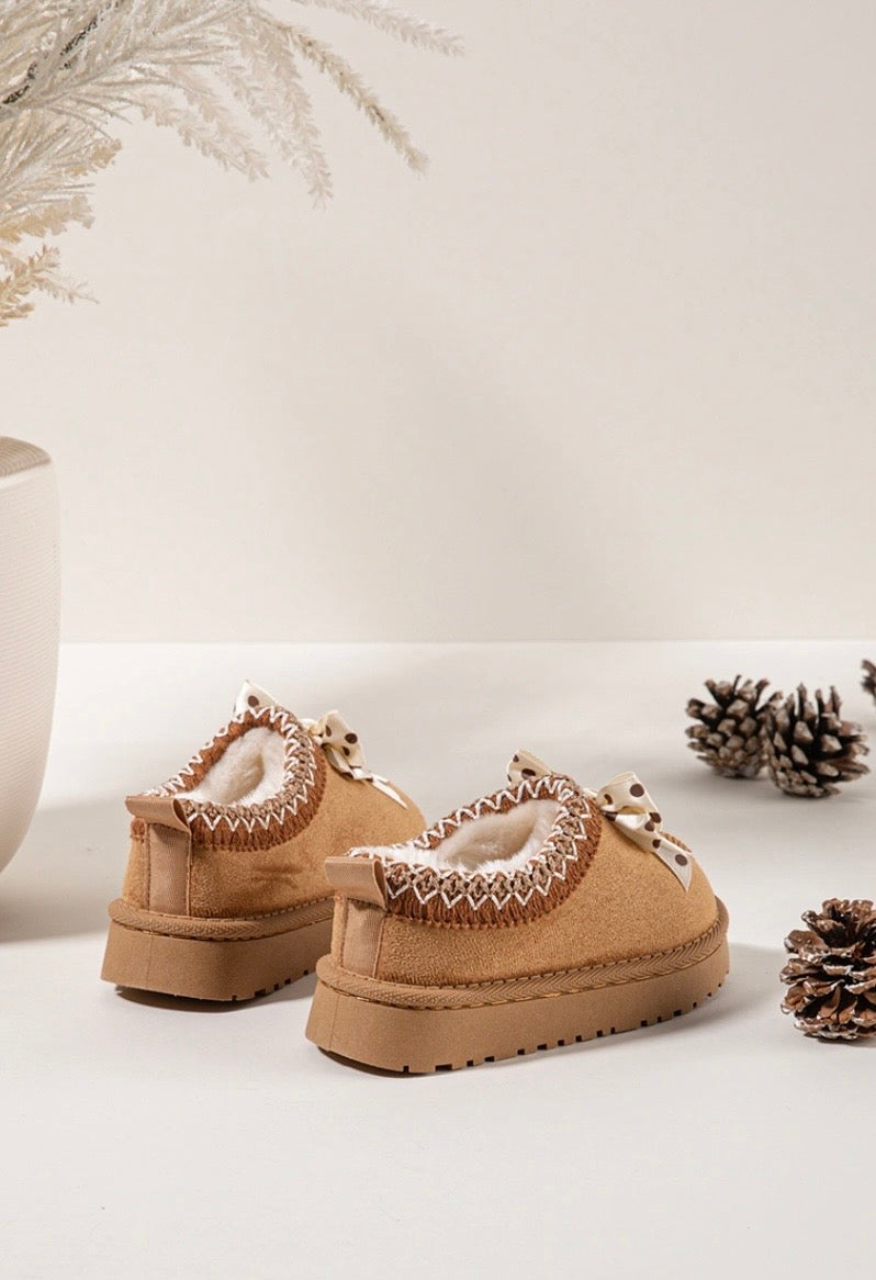Camel Polka Bow Slipper Shoe