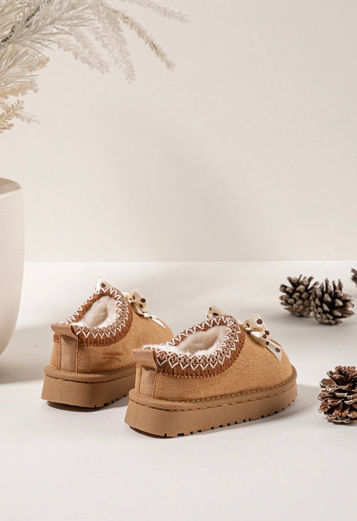 Camel Polka Bow Slipper Shoe