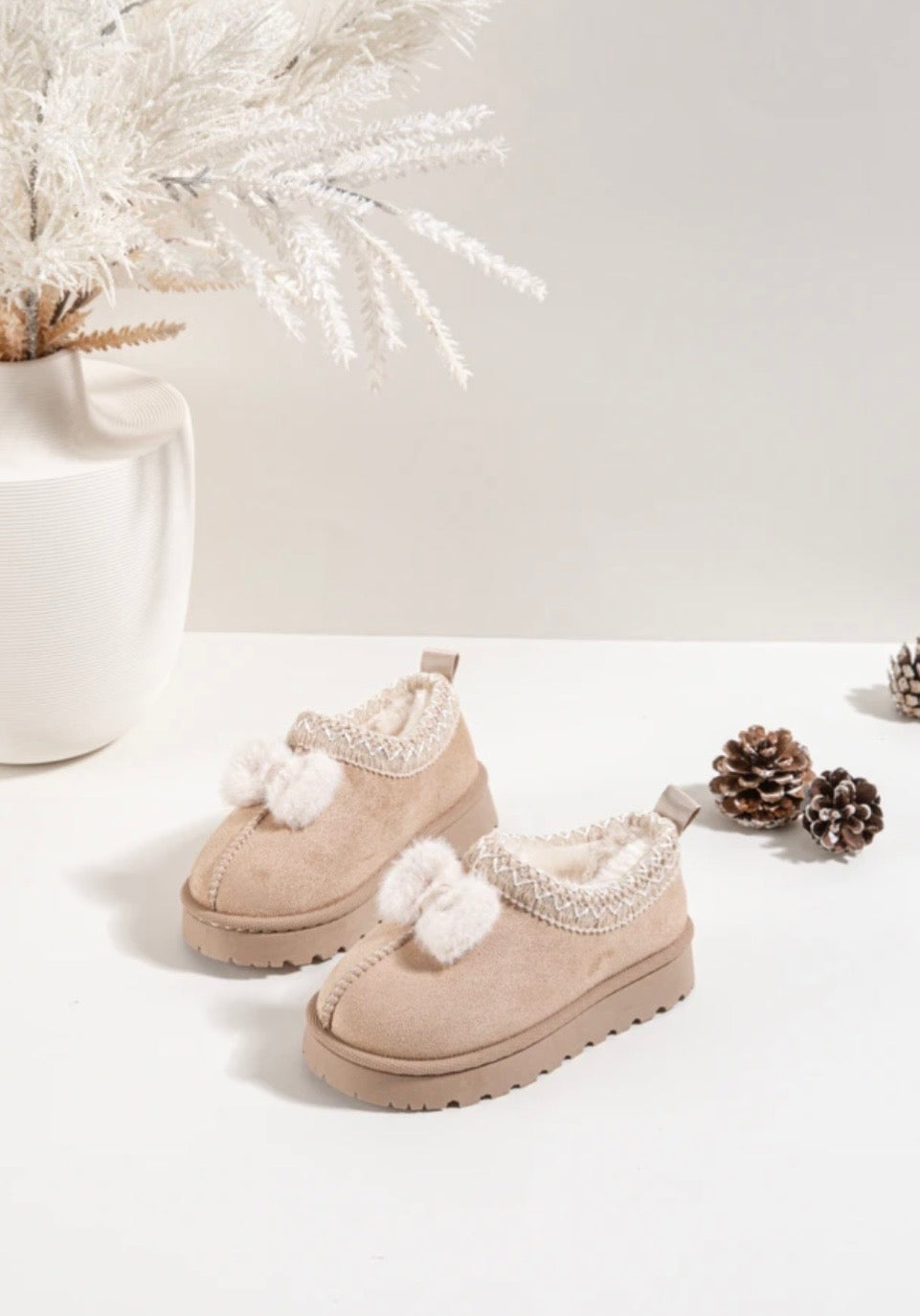 Beige Bow Slipper Shoes
