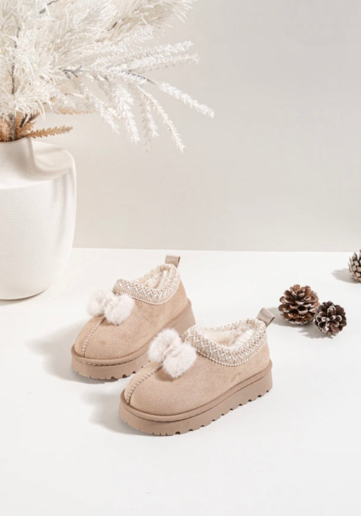 Beige Bow Slipper Shoes
