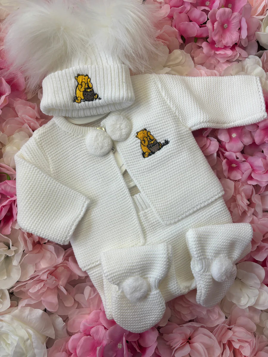 Dandelion White Embroidered Pom Set