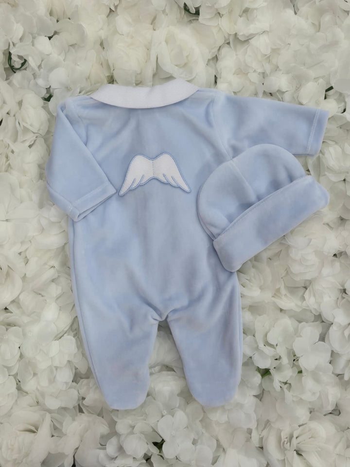 Blue Angel Velour Babygrow & Hat