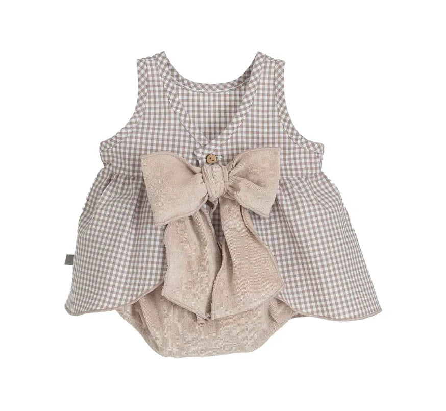 Calamaro Checked Beige Dress Set