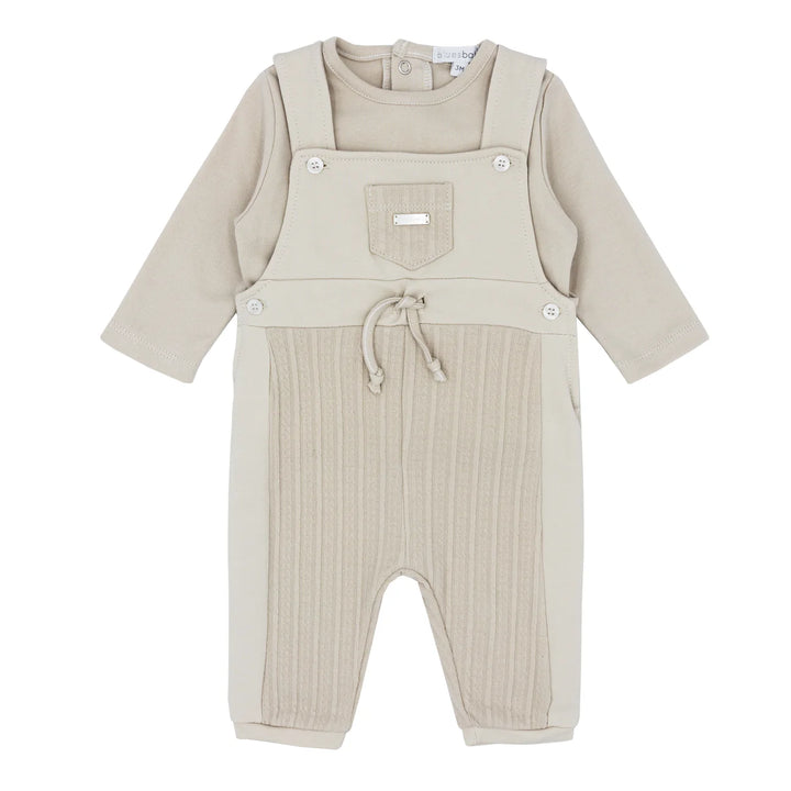 Boys Beige Cable Dungaree Set