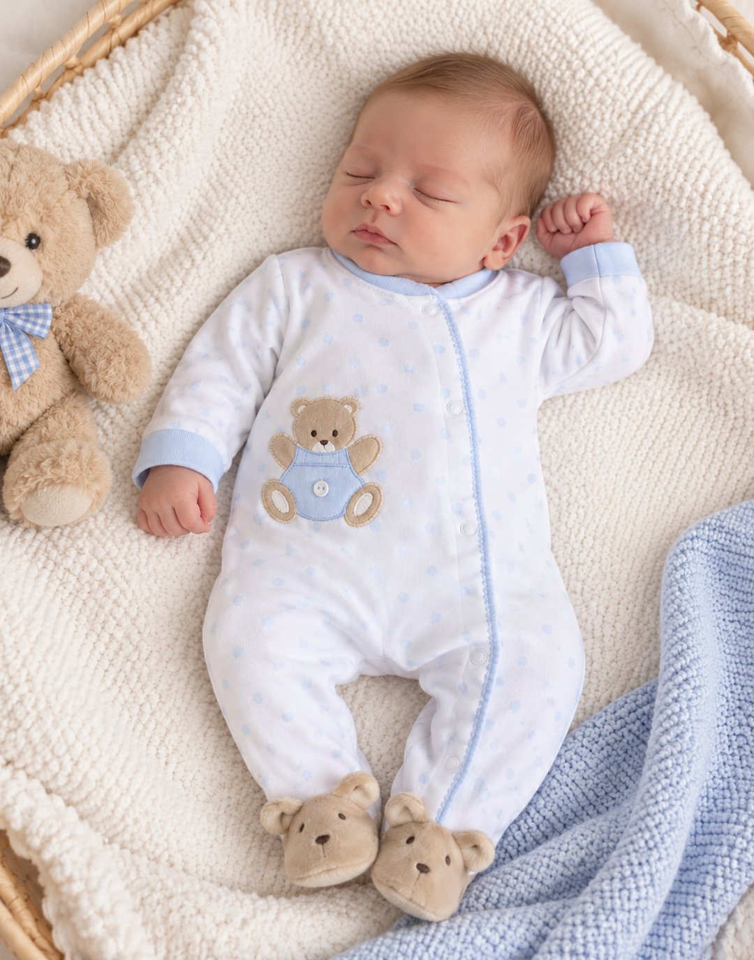 Pex Blue Spot Teddy Babygrow