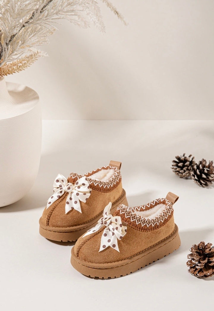 Camel Polka Bow Slipper Shoe