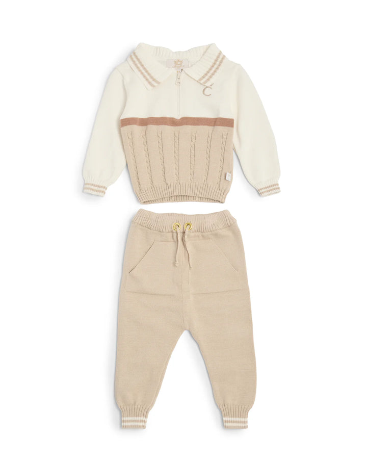 Caramelo Mink & Ivory Cable Knit Polo Set