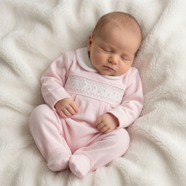 Pink Velour Smocked Babygrow