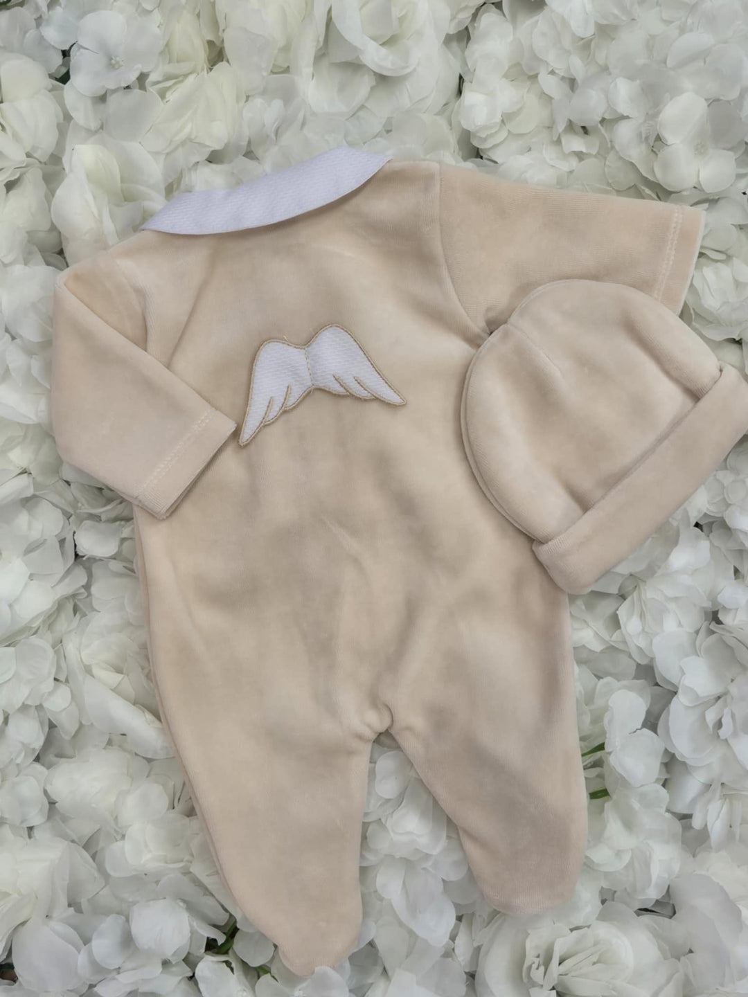 Beige Angel Velour Babygrow & Hat