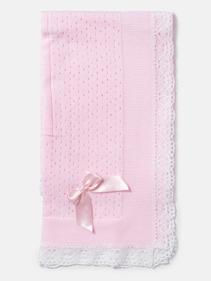 Baby Open Dot Knitted Shawl- Baby Pink & White