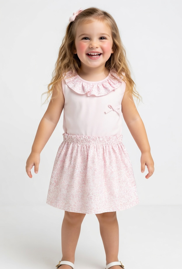 Rapife Baby Pink Top & Floral skirt Set - Older girl