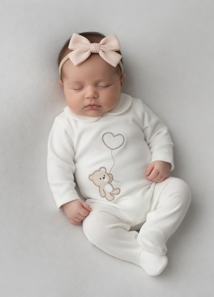 Mayoral Cream Embroidered Bear Romper
