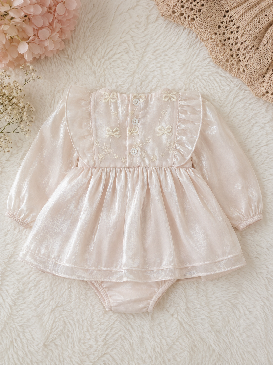 Pink Satin Bow Dress Romper