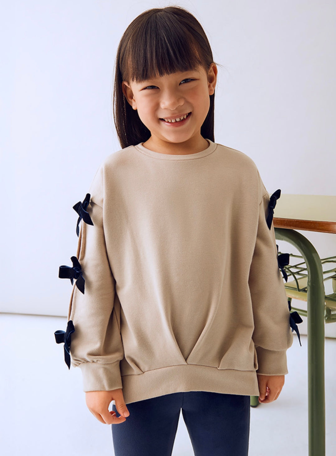 Mayoral Beige Navy Bow Leggings Set