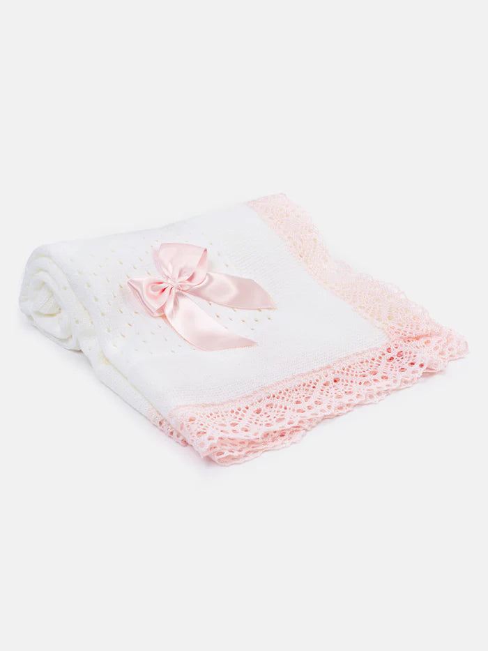 Baby Open Dot Knitted Shawl- White & BabyPink