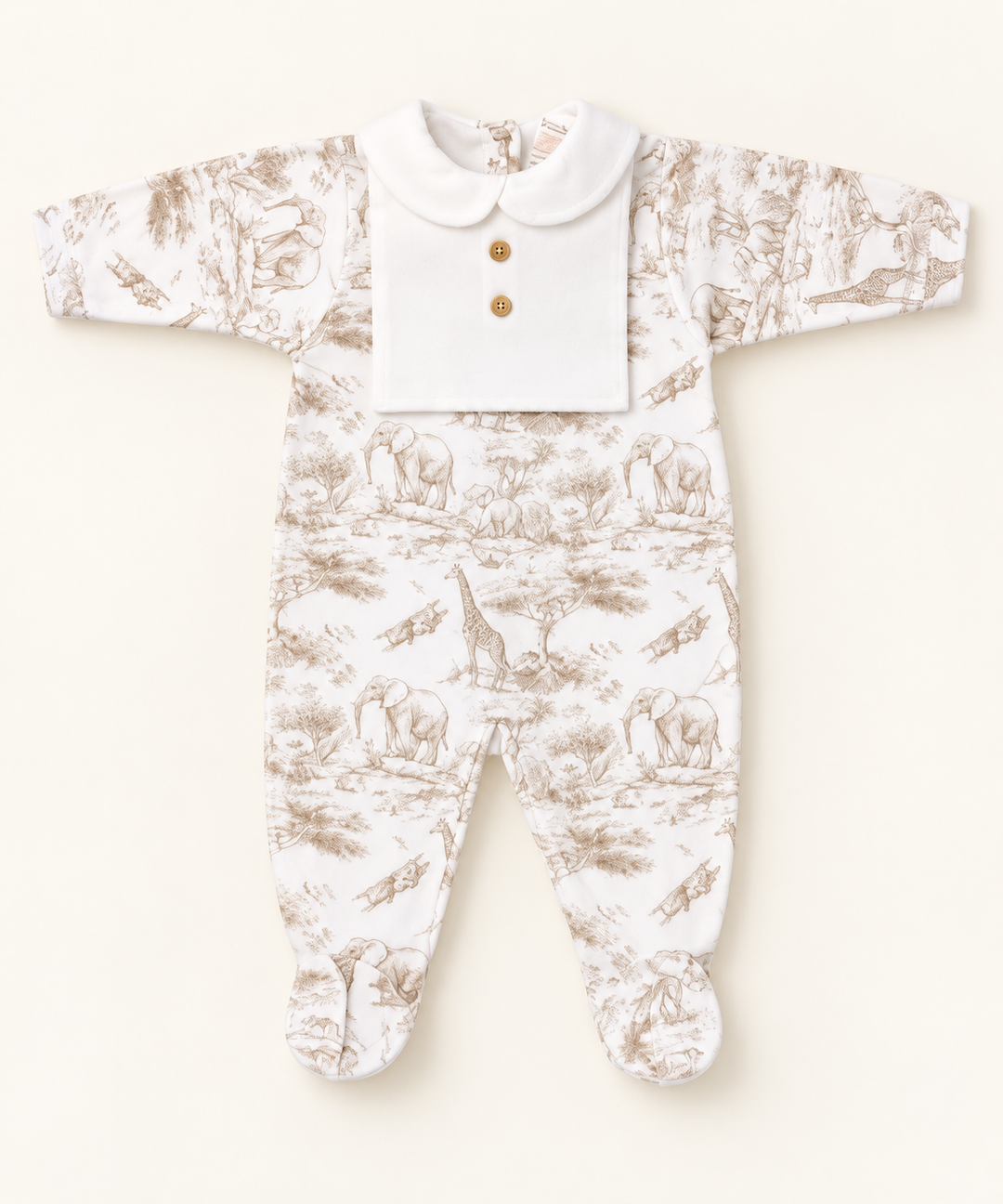 Beige Velour Safari Babygrow