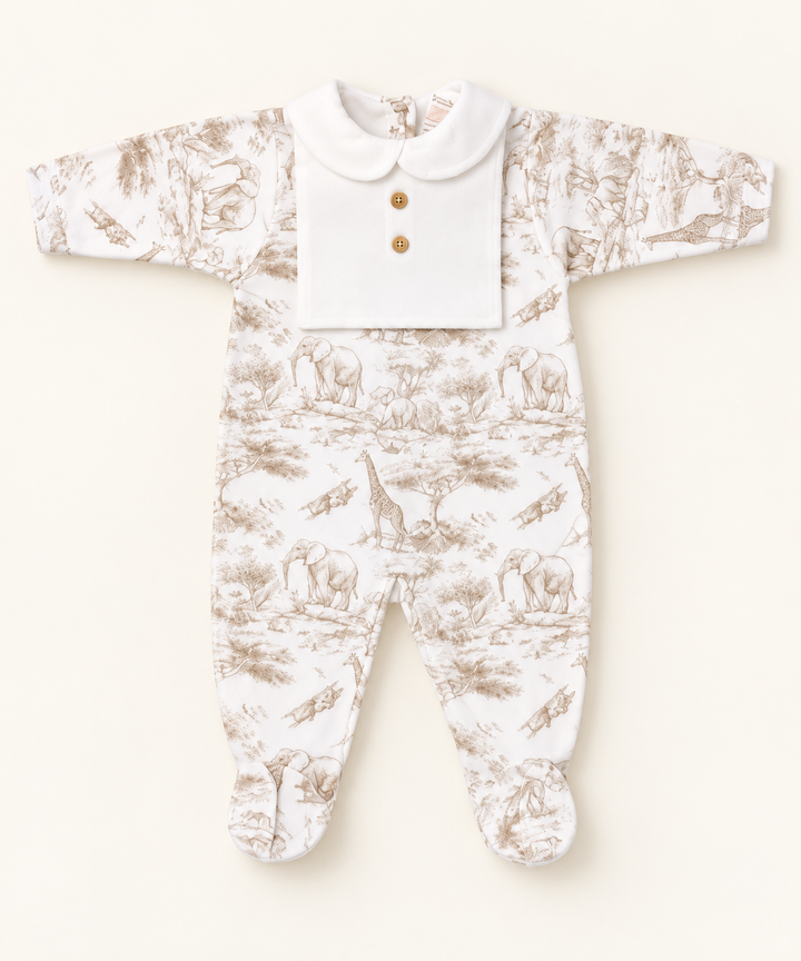 Beige Velour Safari Babygrow
