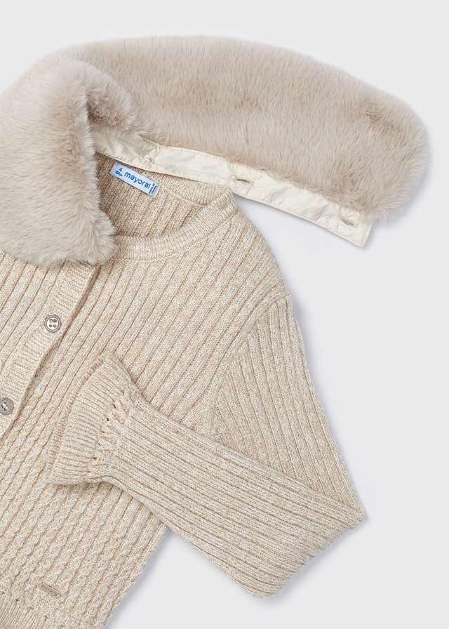 Mayoral Faux Fur Collar Cardigan