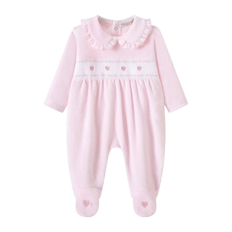 Pink Heart Velour Babygrow