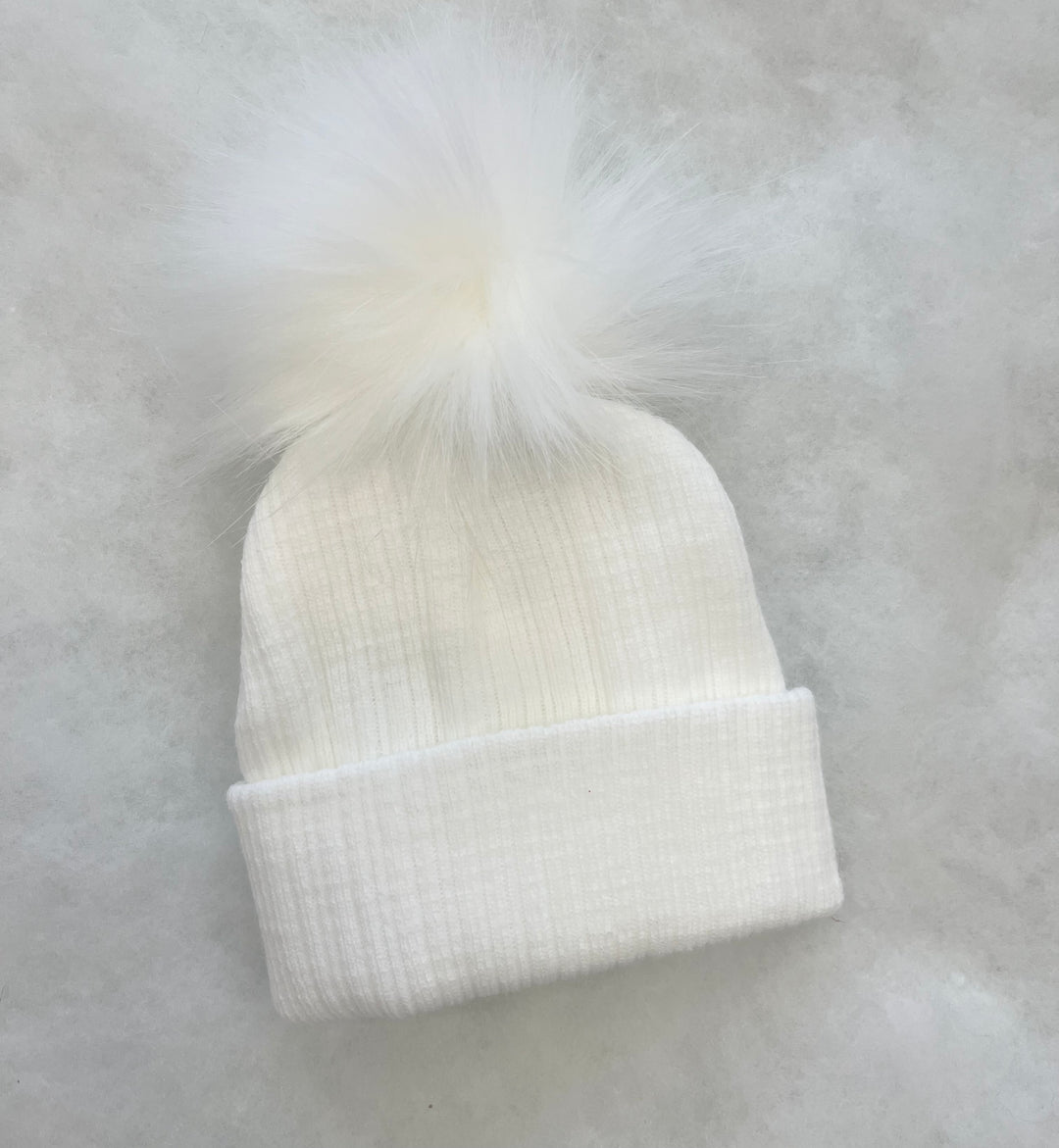White Single Pom Hat