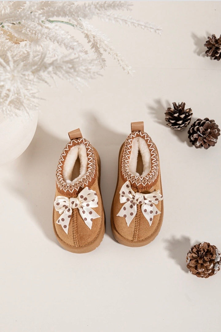 Camel Polka Bow Slipper Shoe